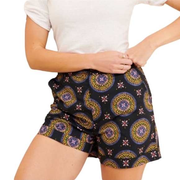 Anthropologie Pants - Anthropologie Maeve Abstract City Shorts High Rise Cotton Black Motif Trendy NWT